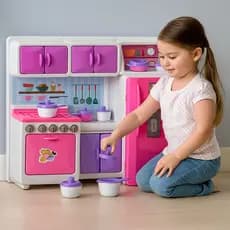Mini Cozinha Infantil Completa Fogão Geladeira Armário e Acessórios Panelinhas Brinquedo Dia das Crianças