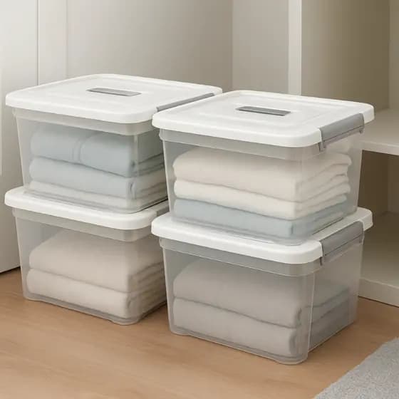 Kit 4 Caixas Organizadora Multiuso Com Tampa e Trava 3, 15 e 20L Branca Guardar Roupas Caixa plástica Cesto multiuso