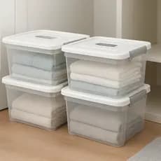 Kit 4 Caixas Organizadora Multiuso Com Tampa e Trava 3, 15 e 20L Branca Guardar Roupas Caixa plástica Cesto multiuso