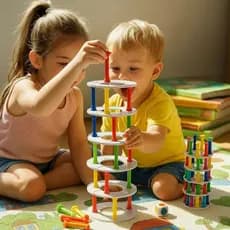 Jogo Derruba Torre Maluca Infantil Educativo C/ Dado E Peças
