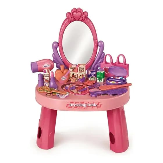 Penteadeira Infantil para Menina Rosa com Espelho 30 Peças Brinquedo Salão de Beleza Maquiagem Dia das Crianças