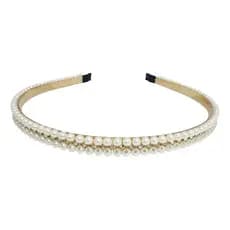 Tiara Arquinho Cabelo Pérolas E Strass Brilho Luxo Fashion Dourado
