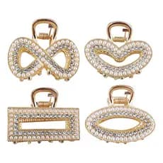 Kit 4 Piranhas De Cabelo Luxo Prendedor Com Pérolas E Strass Dourado