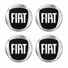 Kit Adesivo Para Calota ou Roda Resinado 4 peças - Fiat Preto com Logo Prata 51mm