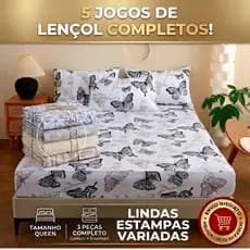 Kit 5 Lençol Queen Jogo Roupa de Cama 3 Peças Com Elástico Fronha Toque Suave Confortável