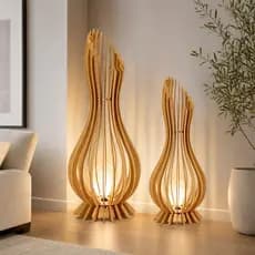 Luminária de Chão ANA MARIA - Cor: MDF CRU - Kit com 2 unidades - 120cm e 90cm de altura