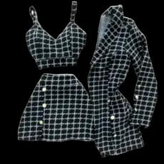 Conjunto Emily Blazer + Cropped e Short Saia – Preto