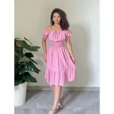 Vestido Curto Tati Viscolinho Pipoca Manga Mini Rose