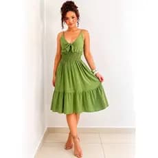 Vestido Curto Alice Alça Fina com Bojo detalhe em Amarração Verão- Verde Abacate