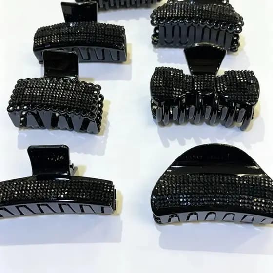 piranha 6cm Cabelo Preto com Cristais Brilhantes para Estilo Elegante e Moderno