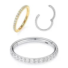 Piercing Argola Titânio PVD Zircônia Cravejada Lateral Completa para Nariz Orelha Daith Hipoalergênico Sem Níquel 1,2mm