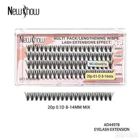 NewShow KIT 2Caixas Cílios Postiços 12p-0.7D 10-14mmmix Tufos sem Nó para Maquiagem Diária ou Eventos Especiais