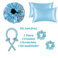 Kit Anti Frizz 2 Fronhas 1 Touca 1 kit Modelador de cachos 2 Scrunchioes