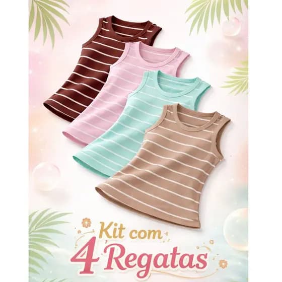 Kit 4 regatas femininas ribana canelado leve e confortavel