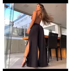 Calça Pantalona Com Fenda Lateral Tendência Moda Blogueira Conforto