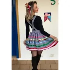 Saia Suspensório Xadrez Fitas Vestido Festa Junina ARRAIÁ festa junina quadrilha