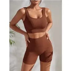 Basic Conjunto Fitness malha canelada cintura alta conjunto modela corpo super fashion 2024