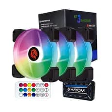Kit Hayom 3 fan ventilador computador coolers RGB de 12 cm c/ controladora e controle FC1306
