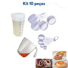 kit 10 peças de medidores medida - xícara e colher (branco), copo bico alongado, jarra de 600ml