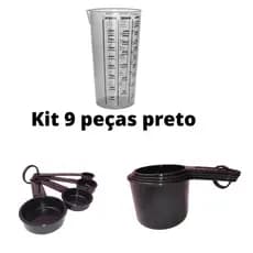 kit 9 peças preto colher xicara e copo medidor casa lar utensílios atacado e varejo