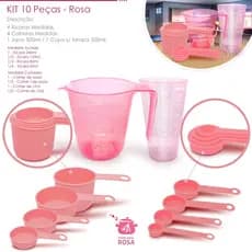 kit medidores 10 peças jarra de 500 ml copo de 500 ml xicara e colher  na cor rosa casa, cozinha