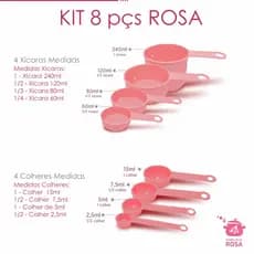 conjunto de medidas e Medidores xicaras e colheres rosa  - 8 peças