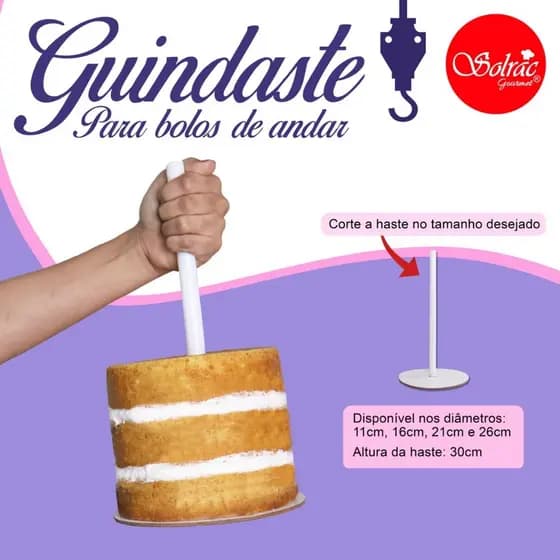 Kit Guindaste para bolo com 21cmx3mm - haste de 30 cm - montando seu bolo com segurança