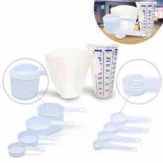 kit 10 peças de medidores medida, contendo jarra de 600ml, Copo Medida (Medidas Azuis) Xícara e Colher (branco).