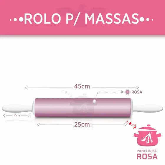 Rolo P/ Massa 45cm Rosa, resistente e recomendado para massas de Macarrão, Pastel, Pizza, Pão, etc.