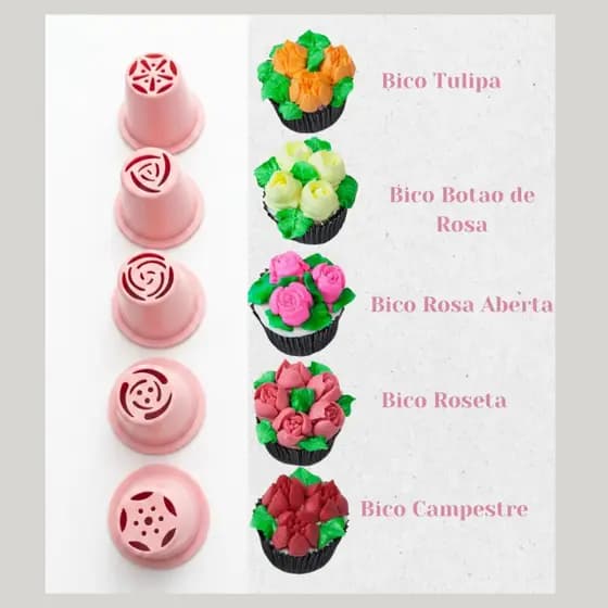 Bico Russo com 5 Formatos de Flores para Bolo/ Cupcake Buque (cores aleatórios)