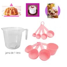 Medidores/ Medidas kit com 9 peças  xicaras na cor rosa e jarra de 1 litro  - promoção - Os confeiteiros de plantão irão