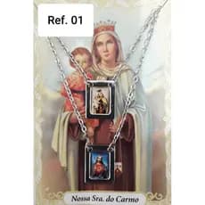 Escapulario Nossa Senhora do Carmo Aço Inox Pescoço Resinado