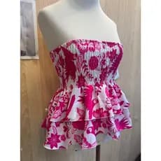 Top feminino Bandeau Floral Tropical com Babados