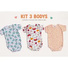 Kit 3 body de bebe menina manga curta estampado sortido de algodao