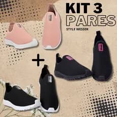 Kit 3 Tênis Meia Feminino Calce Fácil Botinha Ortopédico Esportivo Sneaker Slip On Casual confortável Academia