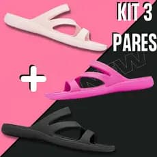 Kit 3 Sandália Feminina Masculino Confortável EVA Rasteira Anatômica Leve Macia Antiderrapante Casual Praia Piscina
