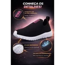 Tênis Meia Feminino Calce Fácil slip on Ortopédico Esportivo Leve e Confortável Casual Academia