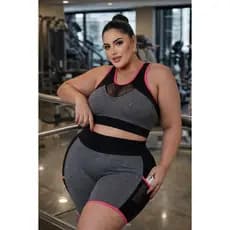 Conjunto Top e Short Com Bolso Feminino Fitness Plus Size