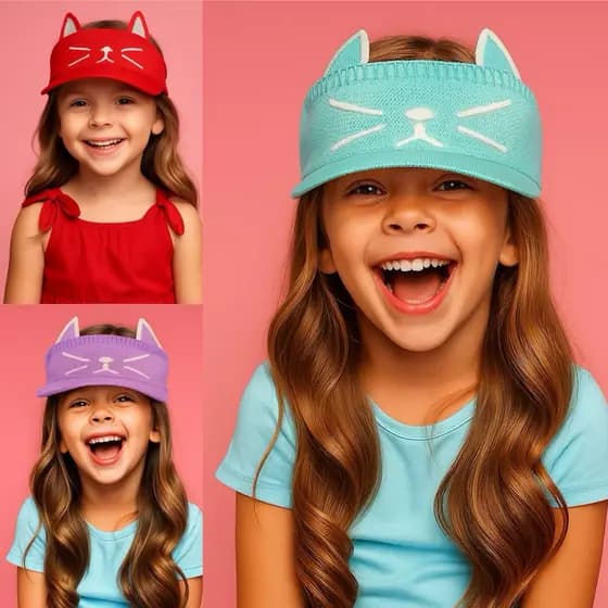 Viseira Infantil Gatinho Confortável anti-Uv50 verão Praia Sol Piscina Passeio Crianças Parque Proteção Meninos Meninas