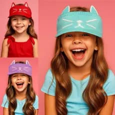 Viseira Infantil Gatinho Confortável anti-Uv50 verão Praia Sol Piscina Passeio Crianças Parque Proteção Meninos Meninas