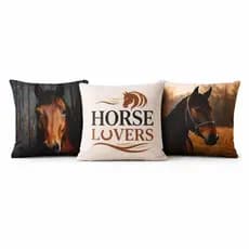 Kit 3 Capas de Almofada Cavalo 45x45 Decorativa Sala Sofá Country Fazenda Zíper Estampada