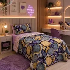 Colcha Cobre Leito Infantil + Porta Travesseiro Matelado Estampa Moderna Menina e Menino