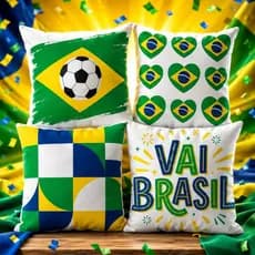 Kit 04 Capas de Almofadas Copa do Brasil 45x45cm com Zíper