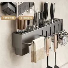 Suporte Organizador Utensilios Cozinha 6 Ganchos Compacto Cinza Facilidade Organizacao