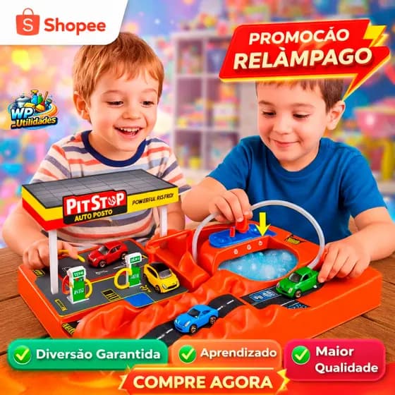 Pista Pit Stop Lava Rápido com 2 Carrinhos Posto Gasolina Brinquedo Infantil