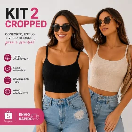 KIT 2 cropped top alcinha blusa feminina canelado Premium academia básico
