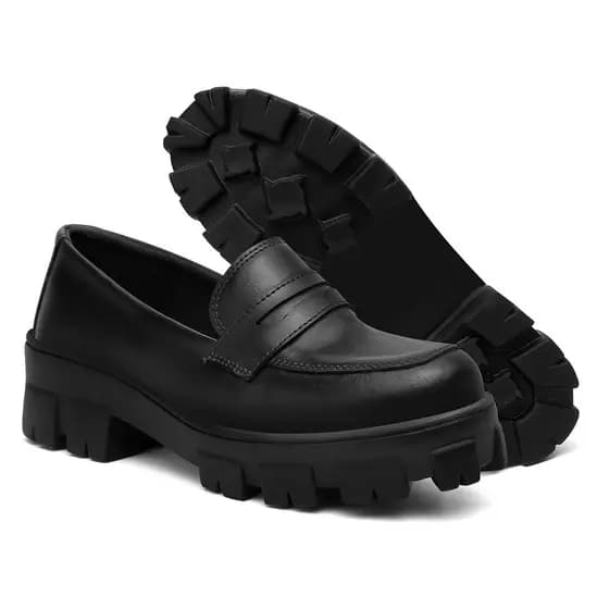 Sapato Mocassim Oxford Feminino Preto Fosco