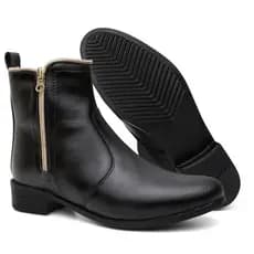 Bota Feminina Coturno Botinha Cano Médio Curto Blogueira Da Moda Bico Redondo Com Zíper Confortável