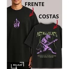 Camiseta Rock Oversized Masculina Premium Algodão Básica Academia Passeio Metallica Cats Banda