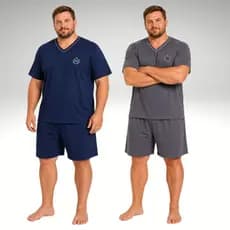 Kit 2 Pijamas Masculino Plus Size Manga Curta e Short Confortável